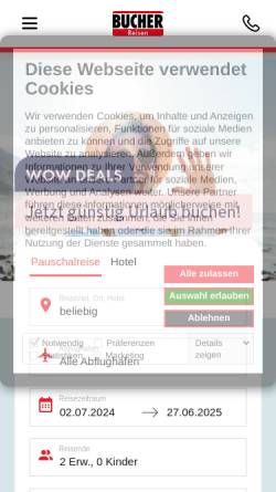 Vorschau der mobilen Webseite www.bucher-reisen.de, Bucher Reisen GmbH