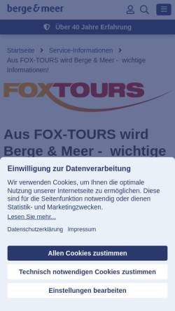 Vorschau der mobilen Webseite www.foxtours.de, FOX-TOURS Reisen GmbH