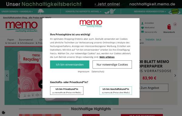 Vorschau von www.memo.de, Memo AG