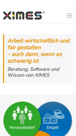 Vorschau der mobilen Webseite www.ximes.com, Ximes GmbH - Software und Beratung in Arbeitszeitfragen