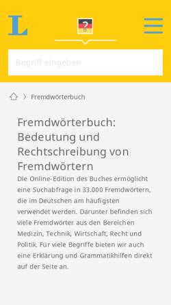 Vorschau der mobilen Webseite de.langenscheidt.com, Langenscheidt: Fremdwörterbuch