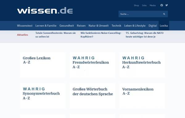 Vorschau von www.wissen.de, Wörterbücher bei Wissen.de