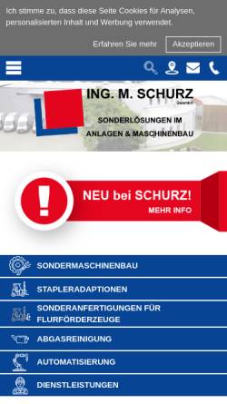 Vorschau der mobilen Webseite www.schurz-maschinenbau.at, Ing. G.+ M. Schurz Ges.m.b.H. und Schurz + Korn Ges.m.b.H.