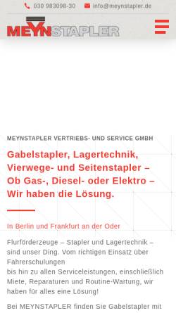 Vorschau der mobilen Webseite www.meynstapler.de, Meyenstapler Vertriebs- & Service GmbH