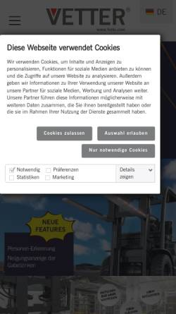 Vorschau der mobilen Webseite www.gabelzinken.de, Vetter Umformtechnik GmbH