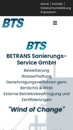 Vorschau der mobilen Webseite www.bts-sanierungsservice.de, Betrans Sanierungs-Service GmbH