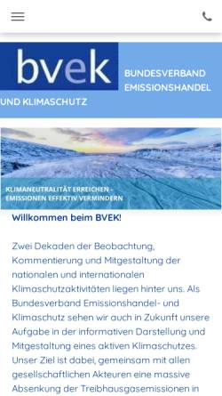 Vorschau der mobilen Webseite www.bvek.de, Bundesverband Emissionshandel und Klimaschutz (bvek)