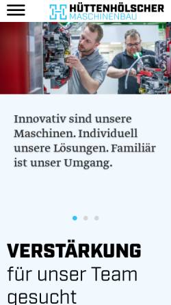 Vorschau der mobilen Webseite www.huettenhoelscher.de, Hüttenhölscher Maschinenbau GmbH