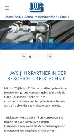 Vorschau der mobilen Webseite www.jws-online.de, Jakob Weiß & Söhne Maschinenfabrik Nachfolger GmbH