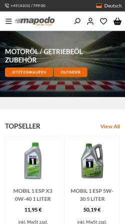 Vorschau der mobilen Webseite www.mapodo.de, MAPODO Motoroil Onlineshop Marc Porwik
