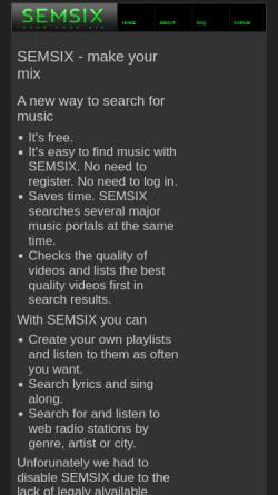 Vorschau der mobilen Webseite www.semsix.com, Semsix Music Player