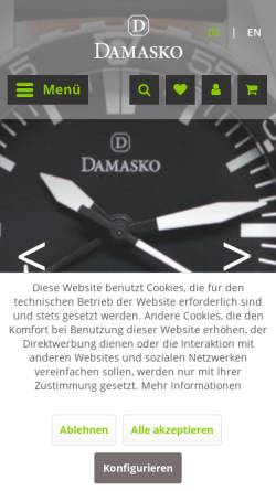 Vorschau der mobilen Webseite www.damasko.de, Damasko Uhren