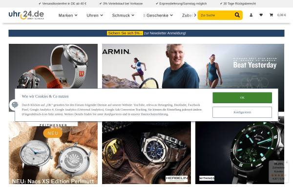 Vorschau von www.1uhr.de, Online Swatch Store