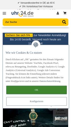 Vorschau der mobilen Webseite www.1uhr.de, Online Swatch Store