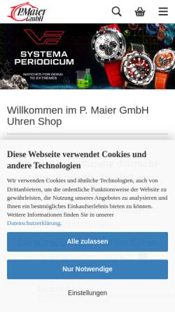 Vorschau der mobilen Webseite www.maier-uhren.de, P. Maier GmbH