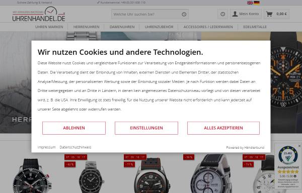 Vorschau von www.uhrenhandel.de, Uhrenhandel.de Internationale Handelsgesellschaft GmbH & Co. KG