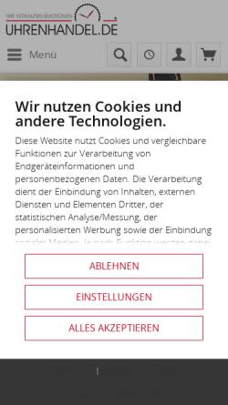Vorschau der mobilen Webseite www.uhrenhandel.de, Uhrenhandel.de Internationale Handelsgesellschaft GmbH & Co. KG