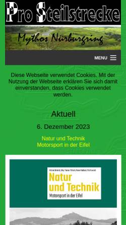 Vorschau der mobilen Webseite www.pro-steilstrecke.de, Pro Steilstrecke - Mythos Nordschleife