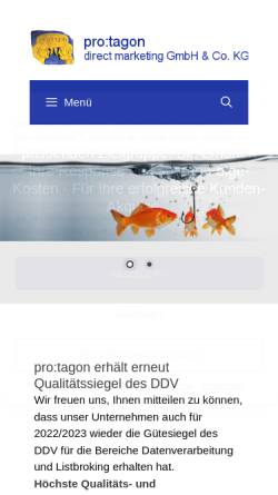 Vorschau der mobilen Webseite www.protagon.de, Pro:tagon direct marketing GmbH & Co. KG
