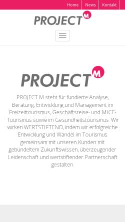Vorschau der mobilen Webseite www.projectm.de, Marktforschung für Tourismus, Freizeit und Handel