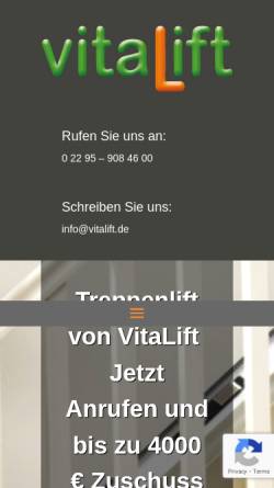 Vorschau der mobilen Webseite vitalift.de, Heinz-Peter Schier - vitaLift Treppenliftsysteme