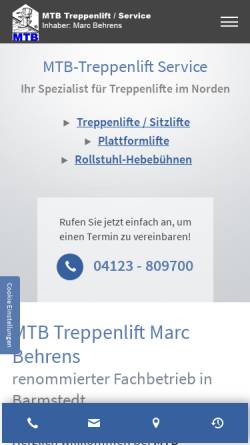 Vorschau der mobilen Webseite www.mtb-treppenlift.de, Marc Behrens - MTB Treppenlift Service