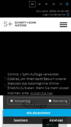 Vorschau der mobilen Webseite www.schmitt-aufzuege.de, Aufzugswerke M. Schmitt + Sohn GmbH & Co.