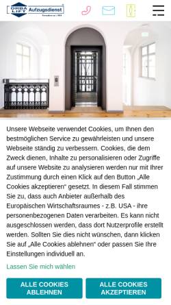 Vorschau der mobilen Webseite www.orba.de, ORBA-Lift Aufzugsdienst GmbH