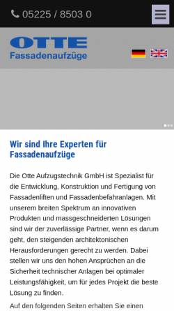 Vorschau der mobilen Webseite www.fassadenlift.de, Otte Aufzugstechnik GmbH