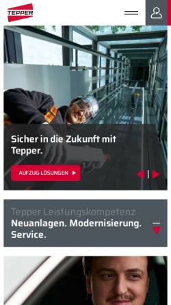 Vorschau der mobilen Webseite www.tepperms.com, Tepper Aufzüge GmbH & Co. KG.
