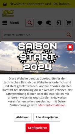 Vorschau der mobilen Webseite www.toms-motorradshop.de, Toms Motorradshop, Thomas Schäfer
