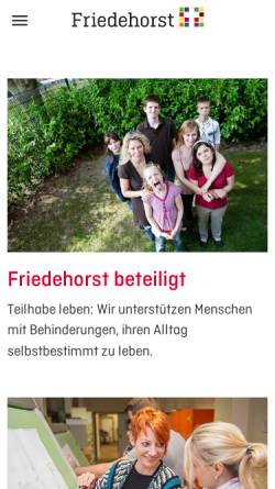 Vorschau der mobilen Webseite www.friedehorst.de, Friedehorst e.V.