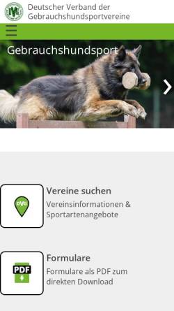Vorschau der mobilen Webseite www.dvg-hundesport.de, Deutscher Verband der Gebrauchshundsportvereine e.V.