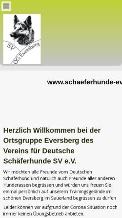 Vorschau der mobilen Webseite www.schaeferhunde-eversberg.de, SV Ortsgruppe Eversberg e. V.