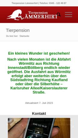 Vorschau der mobilen Webseite www.tierpension-halle.de, Tierpension Lämmerhirt