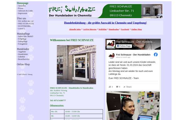 Vorschau von www.freischnauze-chemnitz.de, Frei Schnauze - Hundeladen und Hundesalon