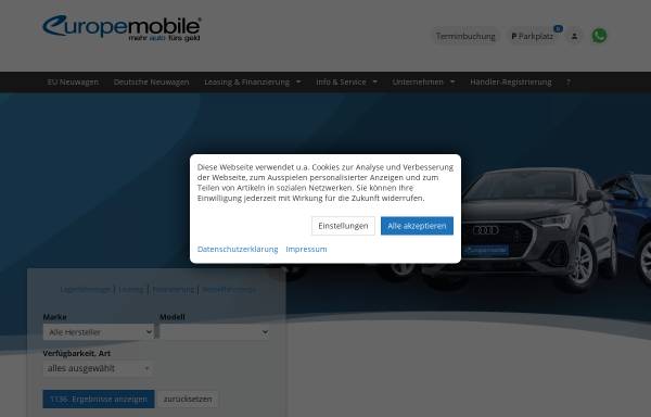Vorschau von www.europe-mobile.de, M&R Automobilhandel und Mietwagen GmbH