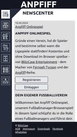 Vorschau der mobilen Webseite www.anpfiff-spiel.de, Anpfiff-Spiel.de