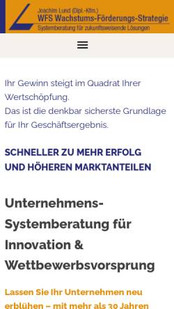 Vorschau der mobilen Webseite www.lund-wfs.de, WFS Wachstums-Förderungs-Strategie, Inh. Dipl.-Kfm. Joachim Lund