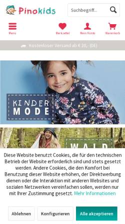 Vorschau der mobilen Webseite www.pinokids-shop.de, Pinokids Kindermode