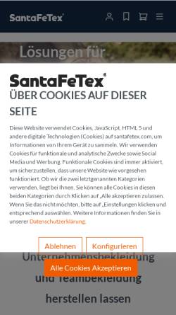 Vorschau der mobilen Webseite www.santafetex.com, SantaFeTex GmbH