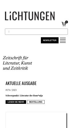 Vorschau der mobilen Webseite lichtungen.at, Lichtungen - Zeitschrift für Literatur, Kunst und Zeitkritik
