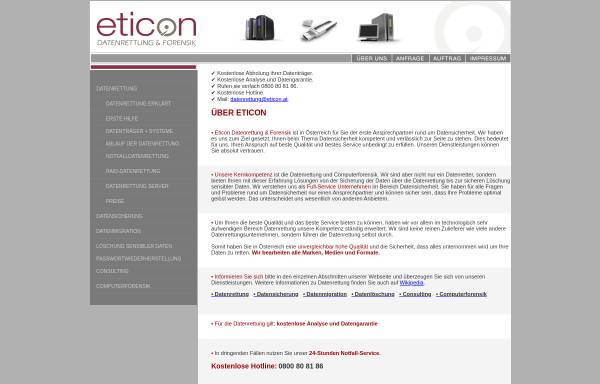 Vorschau von www.eticon.at, Eticon Datenrettung & Forensik Inhaber: Dominik Joham