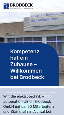 Vorschau der mobilen Webseite www.brodbeck.de, Elektrotechnik + Automation U. Brodbeck GmbH