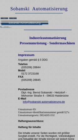 Vorschau der mobilen Webseite www.sobanski-automatisierung.de, Sobanski Automatisierung, Inh. Dipl.-Ing. Bernd Sobanski