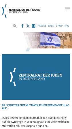 Vorschau der mobilen Webseite www.zentralratdjuden.de, Zentralrat der Juden in Deutschland
