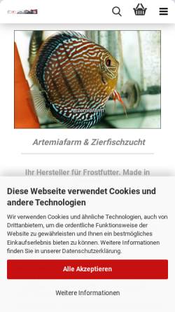 Vorschau der mobilen Webseite www.artemiafarm.de, Artemiafarm und Zierfischzucht Ronny Rein