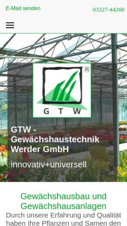 Vorschau der mobilen Webseite www.gewaechshaustechnik-werder.de, Gewächshaustechnik Werder GmbH