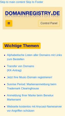 Vorschau der mobilen Webseite www.domainregistry.de, Domainregistry
