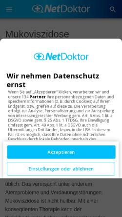 Vorschau der mobilen Webseite www.netdoktor.de, Mukoviszidose